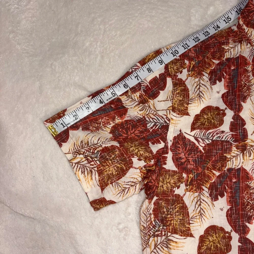 Banana Republic Linen Shirt Camp Mens Medium Red Hawaiian Floral Slim Fit